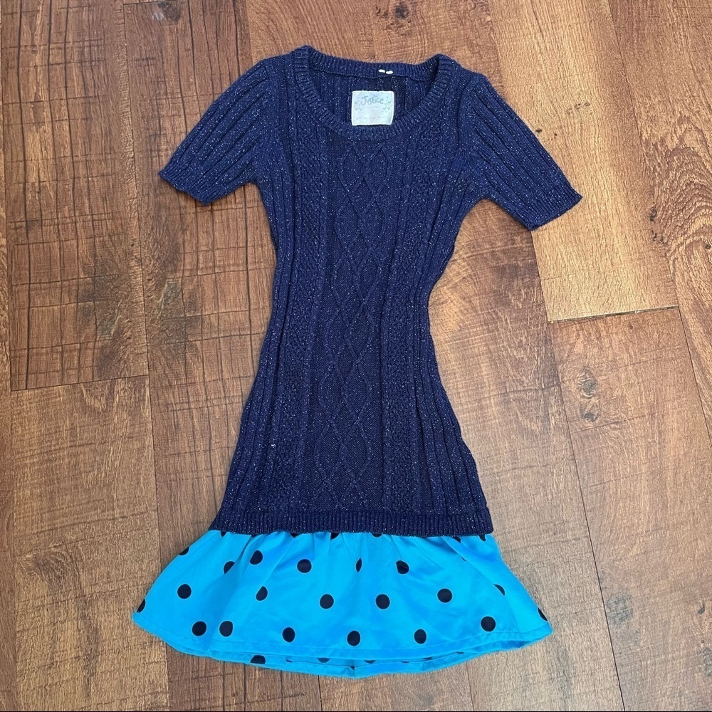 Justice girls dress blue navy blue size 10 shimmery short sleeve